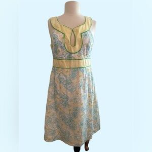 Lilly Pulitzer Teal & Yellow Embroidered Cleopatra A-Line Dress, Sz 8 Vintage